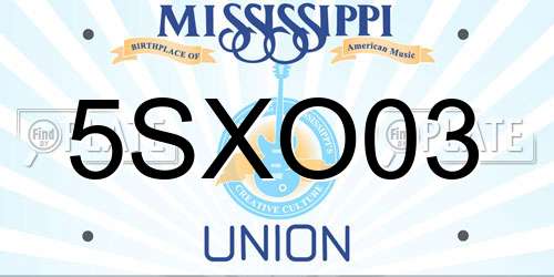 5SXO03 Mississippi License Plate