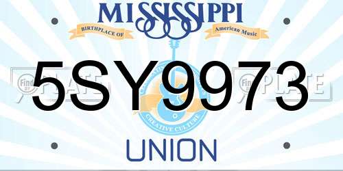 5SY9973 Mississippi License Plate