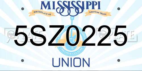 5SZ0225 Mississippi License Plate