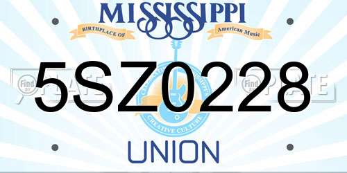 5SZ0228 Mississippi License Plate