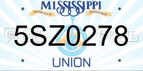 5SZ0278 Mississippi License Plate