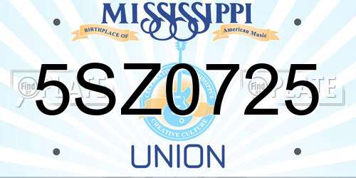5SZ0725 Mississippi License Plate