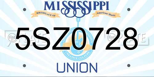 5SZ0728 Mississippi License Plate