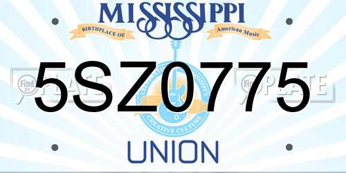 5SZ0775 Mississippi License Plate