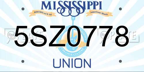 5SZ0778 Mississippi License Plate