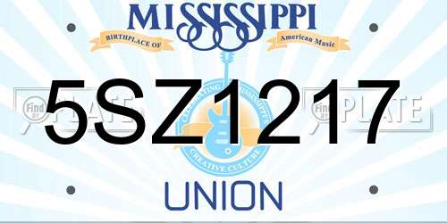 5SZ1217 Mississippi License Plate