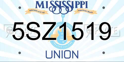 5SZ1519 Mississippi License Plate