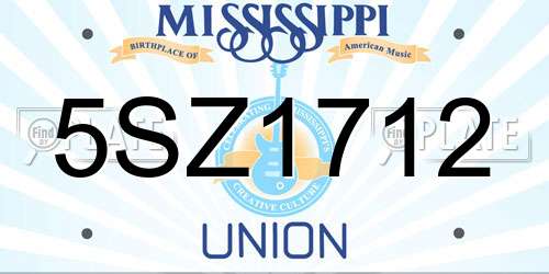 5SZ1712 Mississippi License Plate