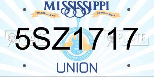5SZ1717 Mississippi License Plate
