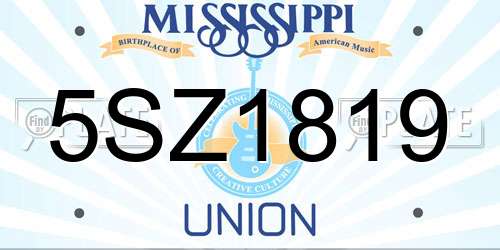 5SZ1819 Mississippi License Plate