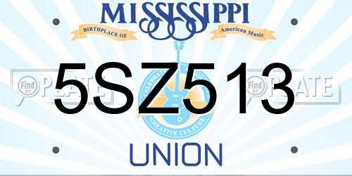 5SZ513 Mississippi License Plate