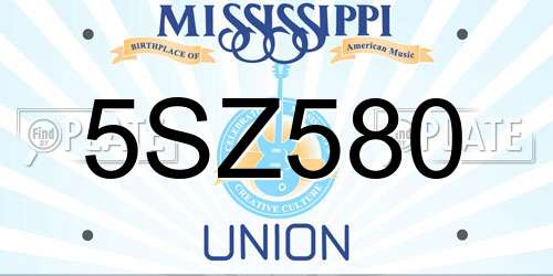 5SZ580 Mississippi License Plate