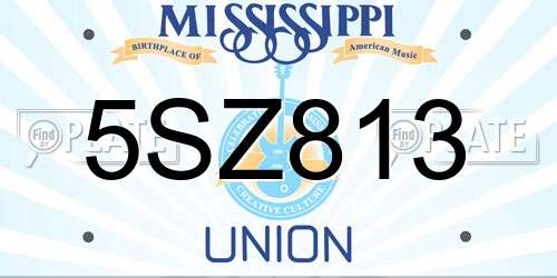 5SZ813 Mississippi License Plate