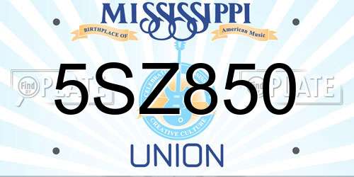 5SZ850 Mississippi License Plate
