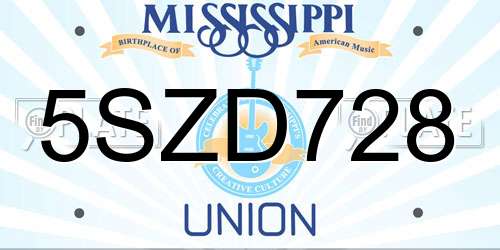 5SZD728 Mississippi License Plate