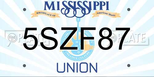 5SZF87 Mississippi License Plate