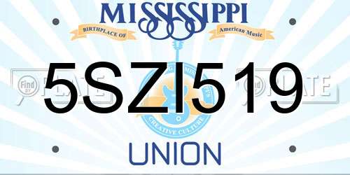 5SZI519 Mississippi License Plate