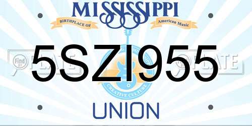 5SZI955 Mississippi License Plate