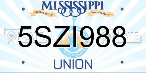 5SZI988 Mississippi License Plate
