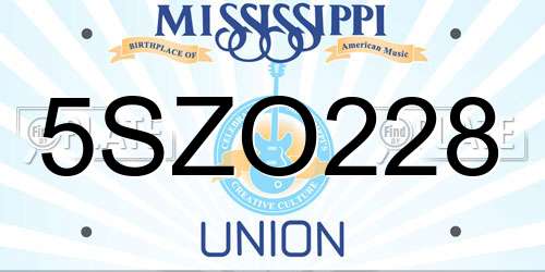 5SZO228 Mississippi License Plate