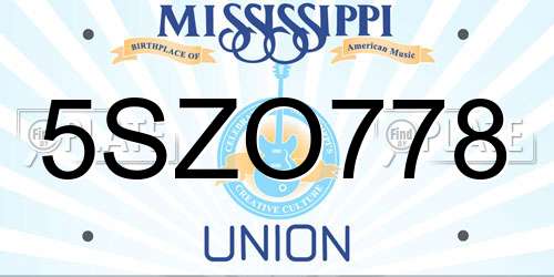 5SZO778 Mississippi License Plate