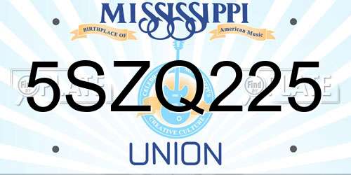 5SZQ225 Mississippi License Plate