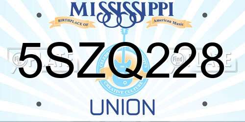 5SZQ228 Mississippi License Plate