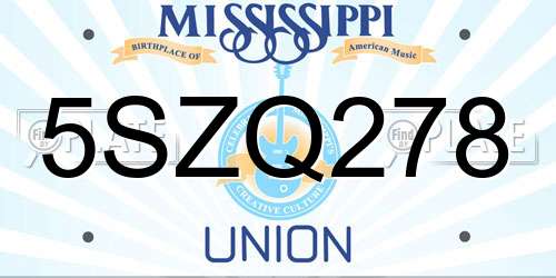5SZQ278 Mississippi License Plate