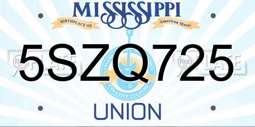 5SZQ725 Mississippi License Plate