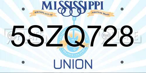 5SZQ728 Mississippi License Plate