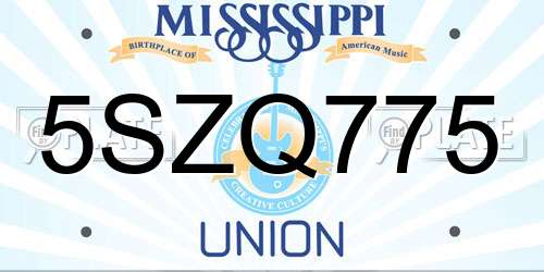 5SZQ775 Mississippi License Plate