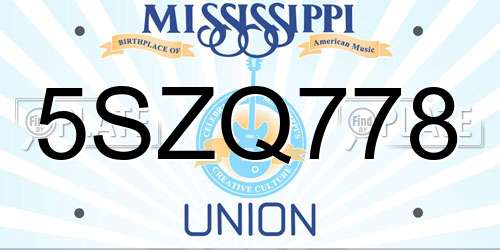 5SZQ778 Mississippi License Plate
