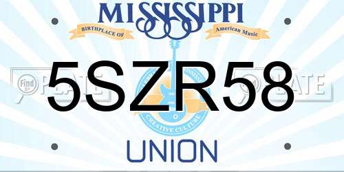 5SZR58 Mississippi License Plate