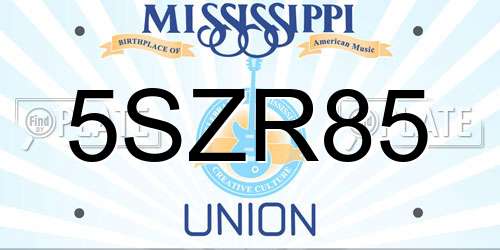 5SZR85 Mississippi License Plate