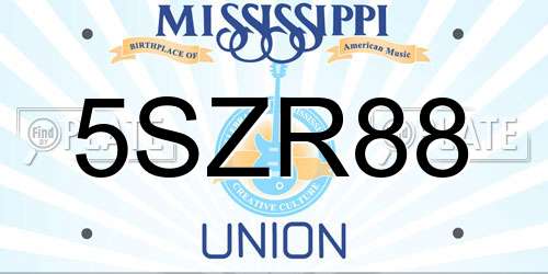 5SZR88 Mississippi License Plate