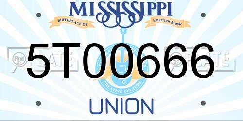 5T00666 Mississippi License Plate