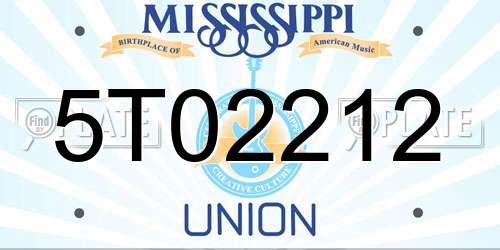 5T02212 Mississippi License Plate