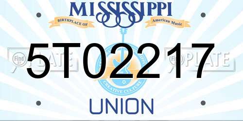 5T02217 Mississippi License Plate