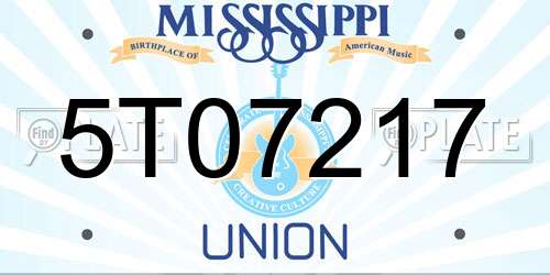 5T07217 Mississippi License Plate