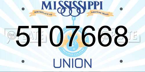 5T07668 Mississippi License Plate