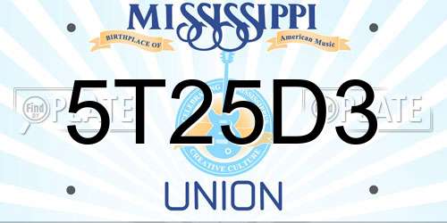 5T25D3 Mississippi License Plate