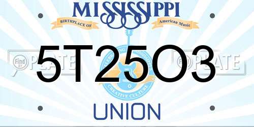 5T25O3 Mississippi License Plate