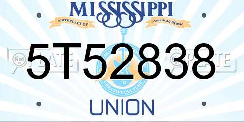 5T52838 Mississippi License Plate