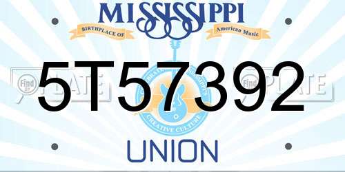 5T57392 Mississippi License Plate