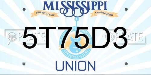5T75D3 Mississippi License Plate