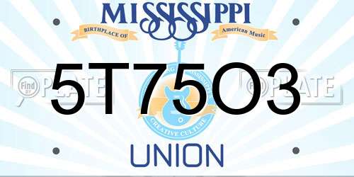 5T75O3 Mississippi License Plate