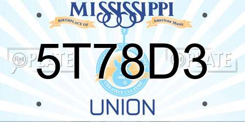 5T78D3 Mississippi License Plate