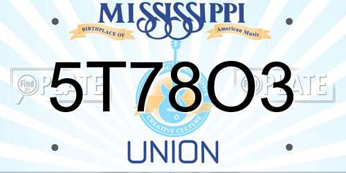 5T78O3 Mississippi License Plate