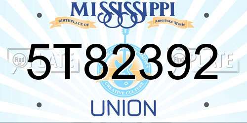 5T82392 Mississippi License Plate
