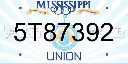 5T87392 Mississippi License Plate
